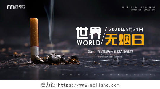 黑色世界无烟日拒绝吸烟公益宣传展板